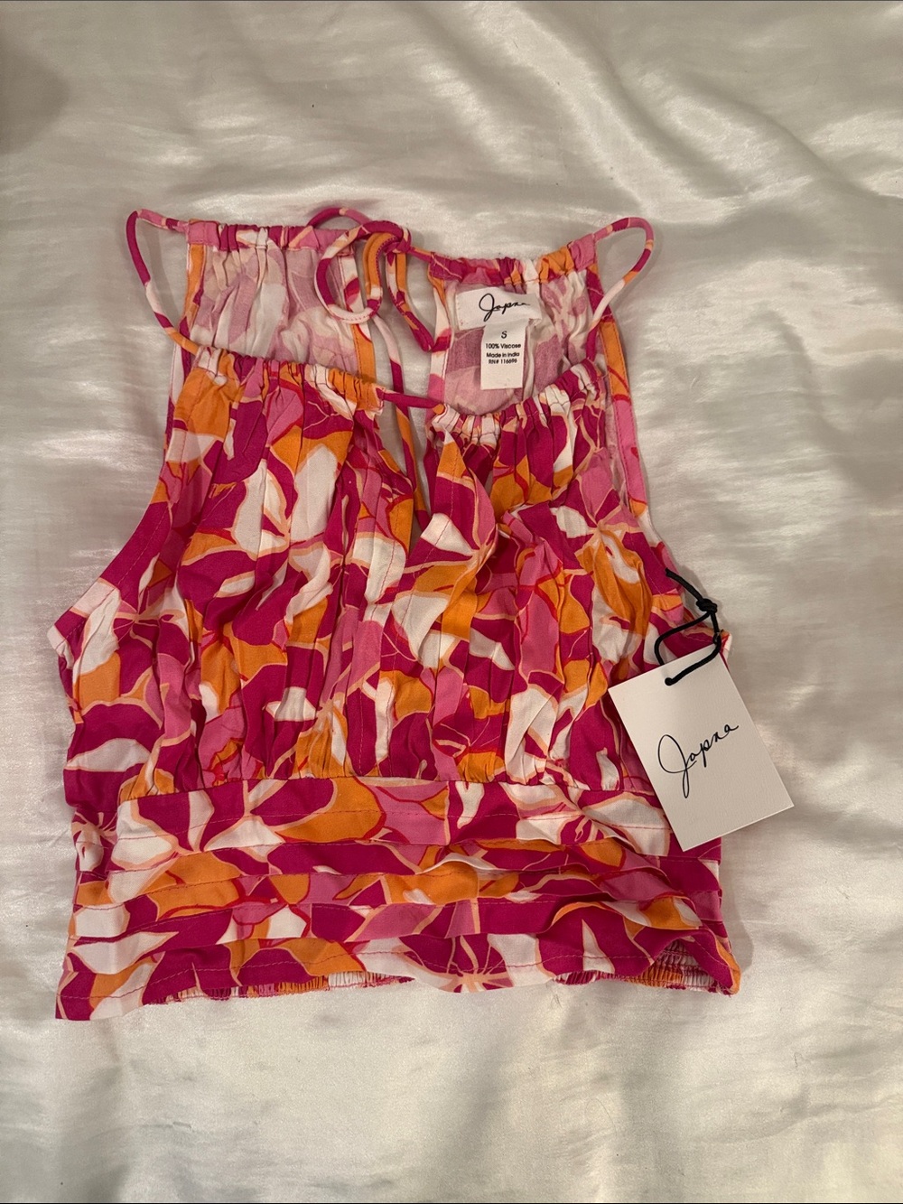 Japna Pink Orange & White Printed Halter Crop Camisole